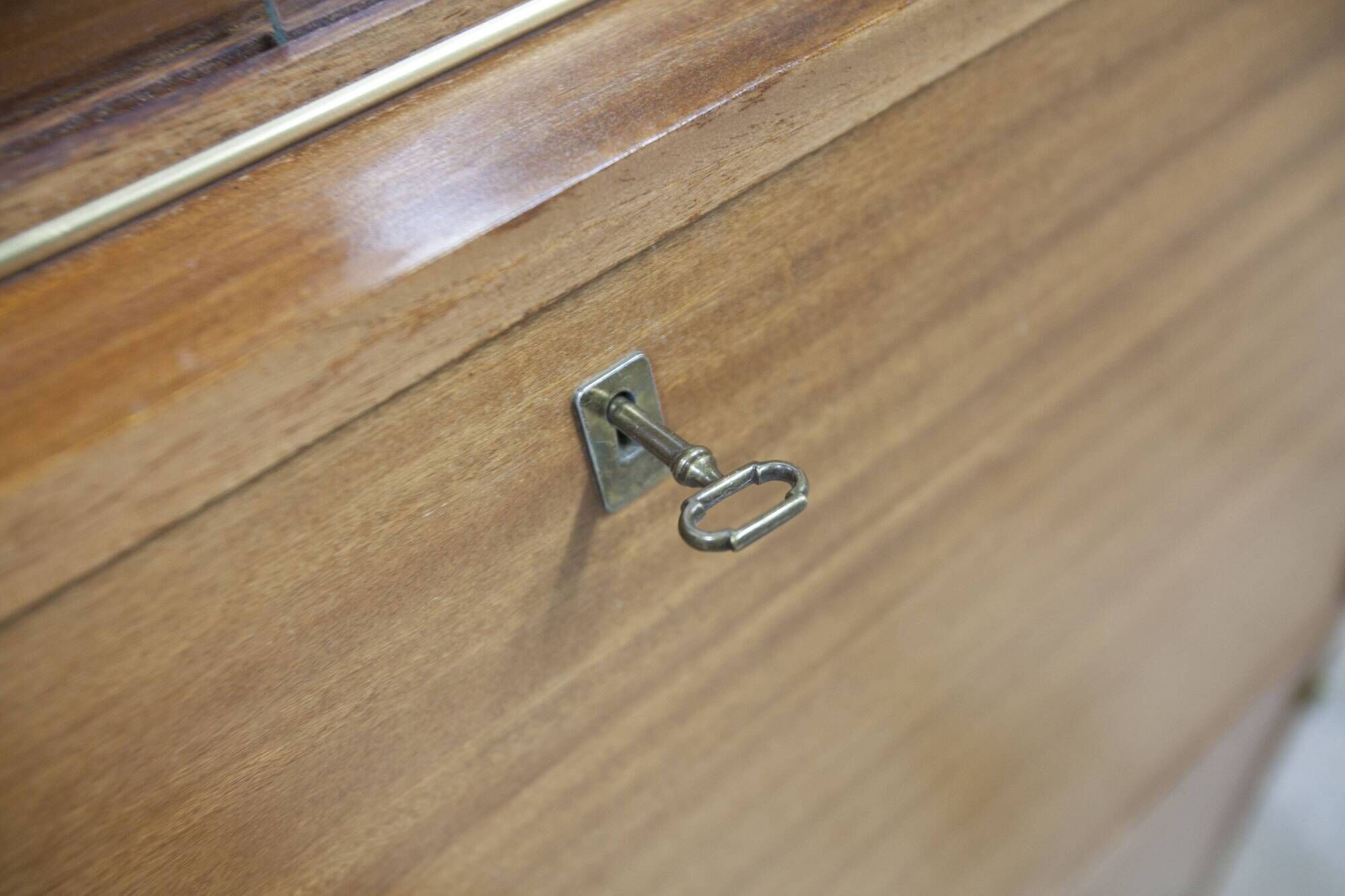 1960 Scandinavian secretary with teak compass feet and pastel yellow top