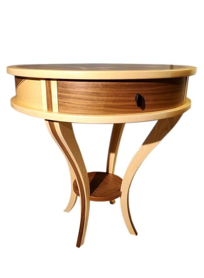 Pedestal table - small round table in wooden marquetry