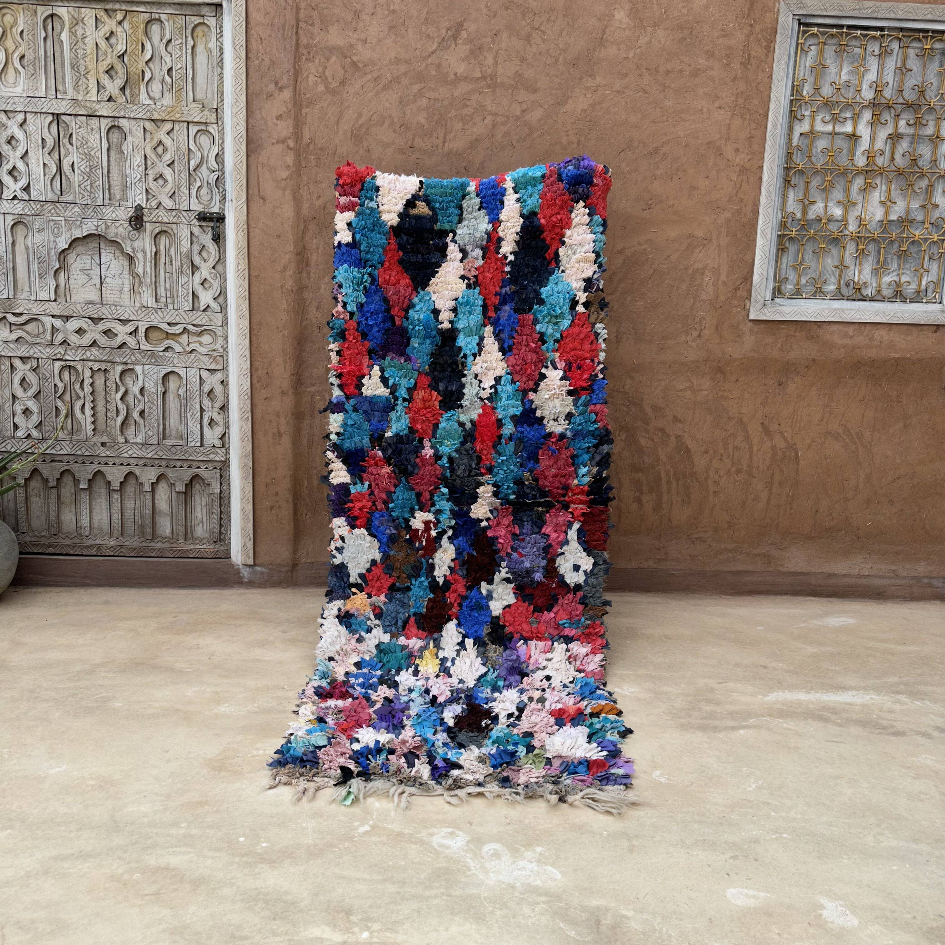 Tapis Marocain Boucherouite coloré - 87 x 215 cm