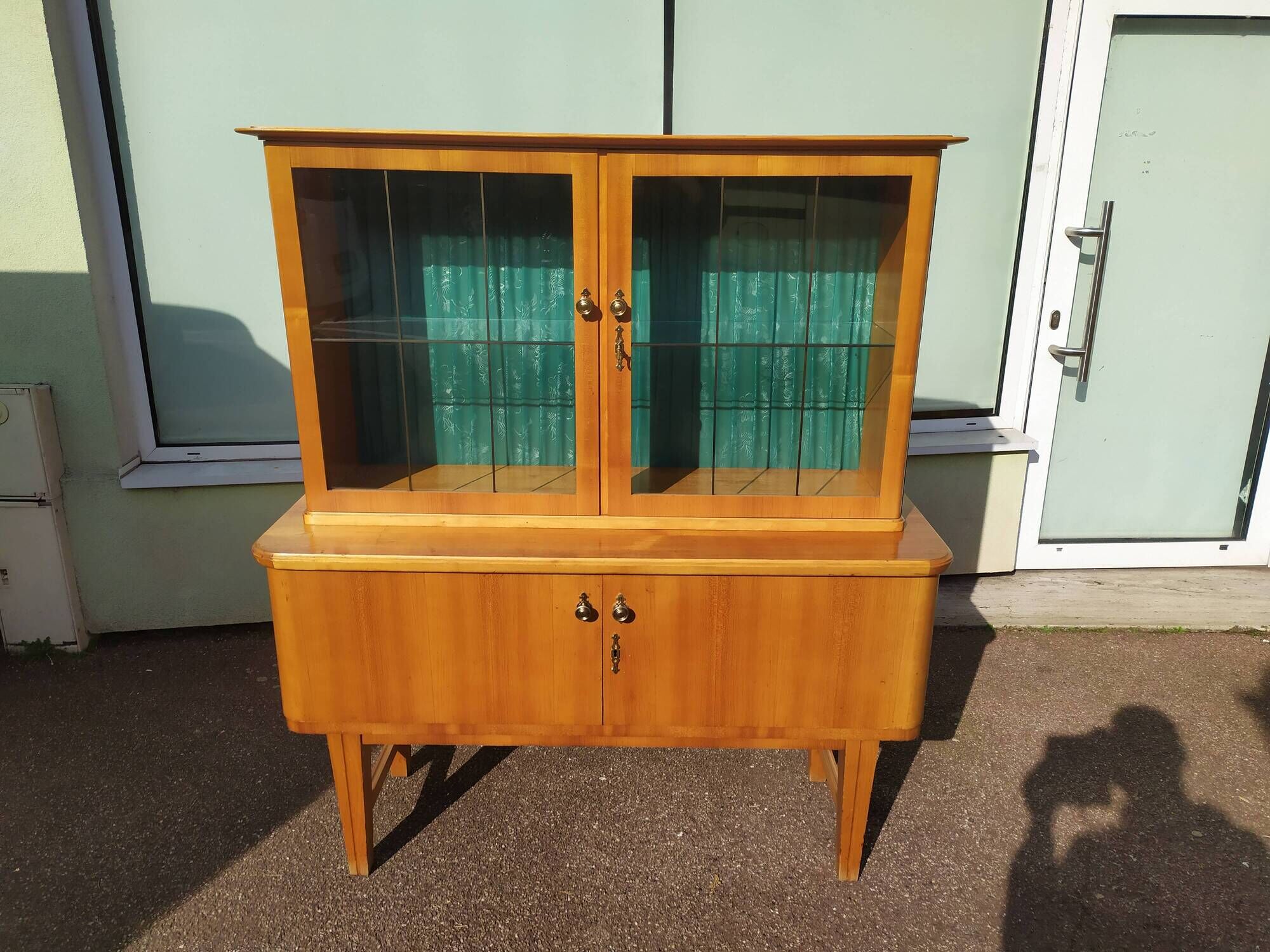 Small high sideboard - sideboard - wood - glass - vintage
