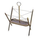 Vintage magazine rack from the 60s in neo-classical style in gold metal and mahogany