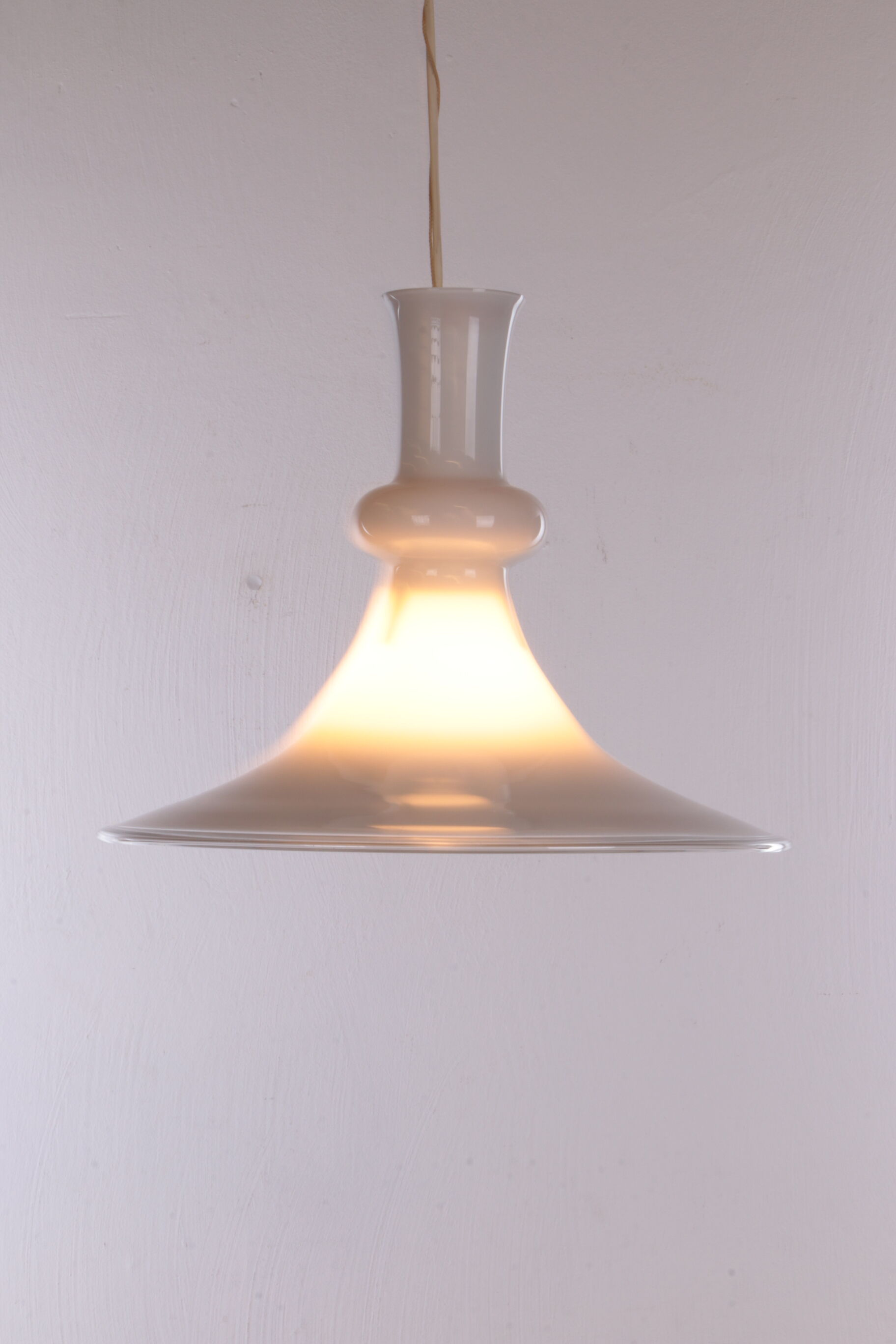 White mouth-blown opaline glass pendant by Michael Bang for Holmegaard, Denmark, 1980s