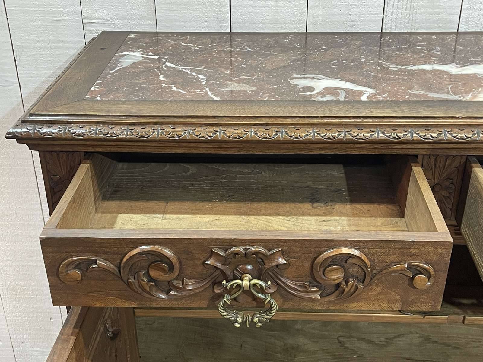 Early 20th century Breton oak serving trolley with a marble top