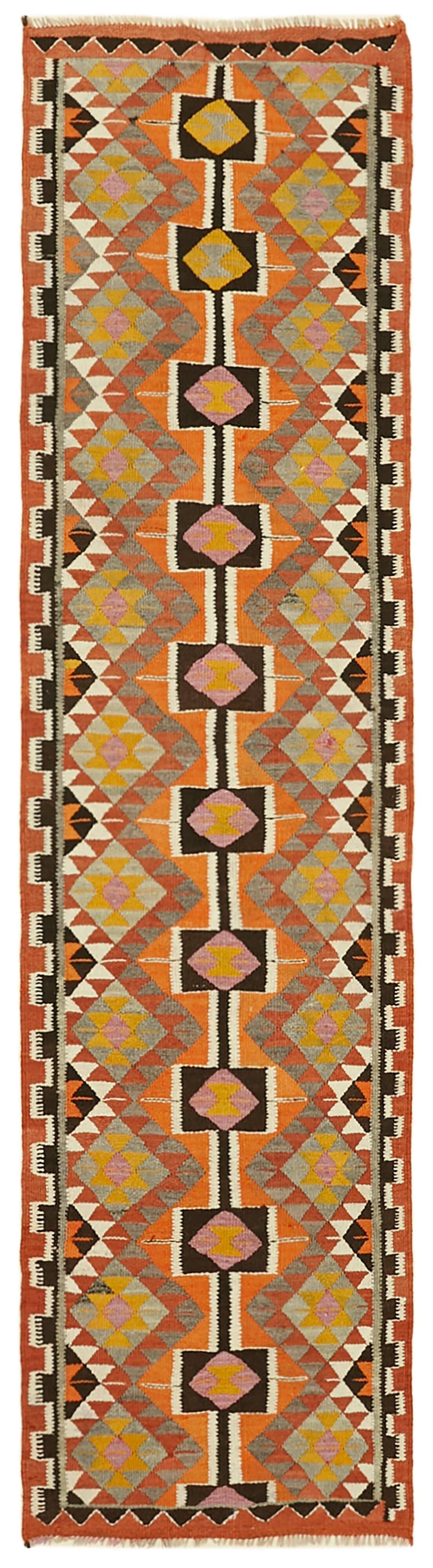 Turkish Handwoven Vintage Herki Kilim 89 cm x 378 cm