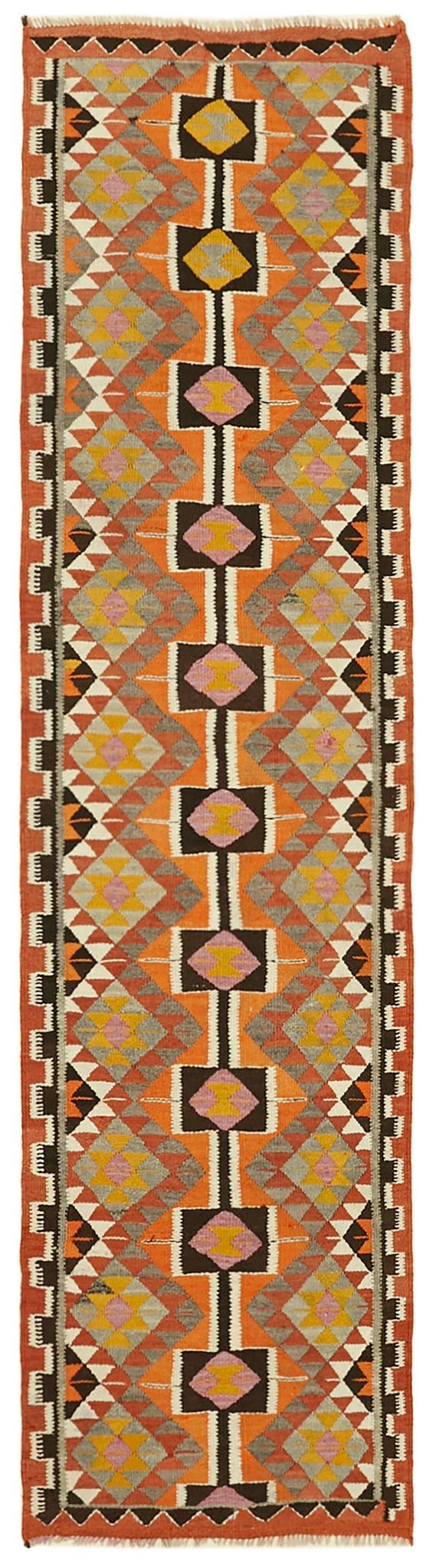 Turkish Handwoven Vintage Herki Kilim 89 cm x 378 cm