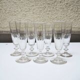 7 antique glass champagne flutes in Louis Philippe style