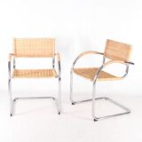 Pair of wicker and metal armchairs