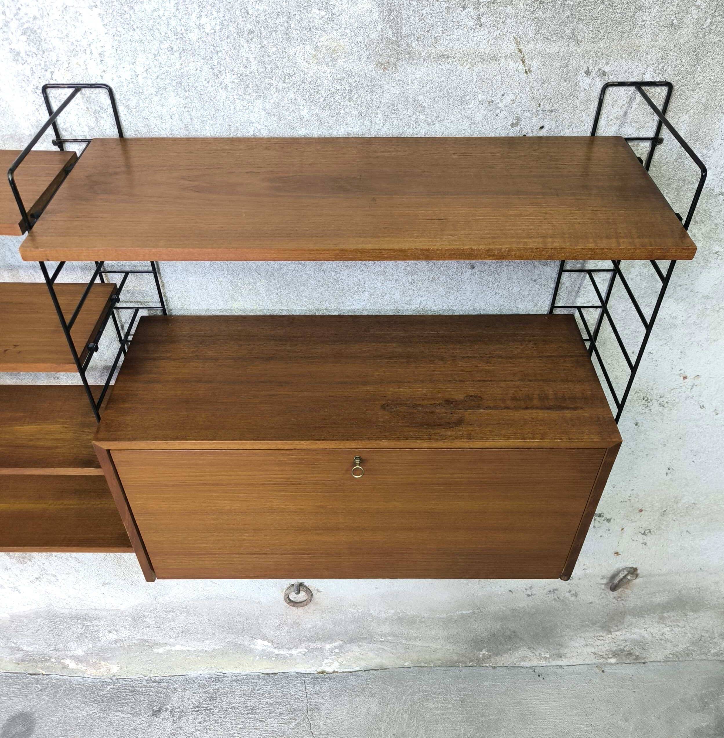 Modular vintage wall unit in teak.