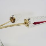 Lustre ancien à 6 branches, 2 flèches rouges, laiton et tubes en verre en diamant. Années 70
