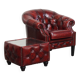 Fauteuil club Chesterfield et table d'appoint en cuir de vache rouge