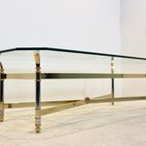 Table basse en laiton, chrome et verre, France 1970