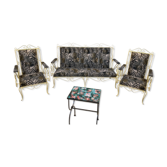Vintage wrought-iron sofa lounge & 2 seat chairs