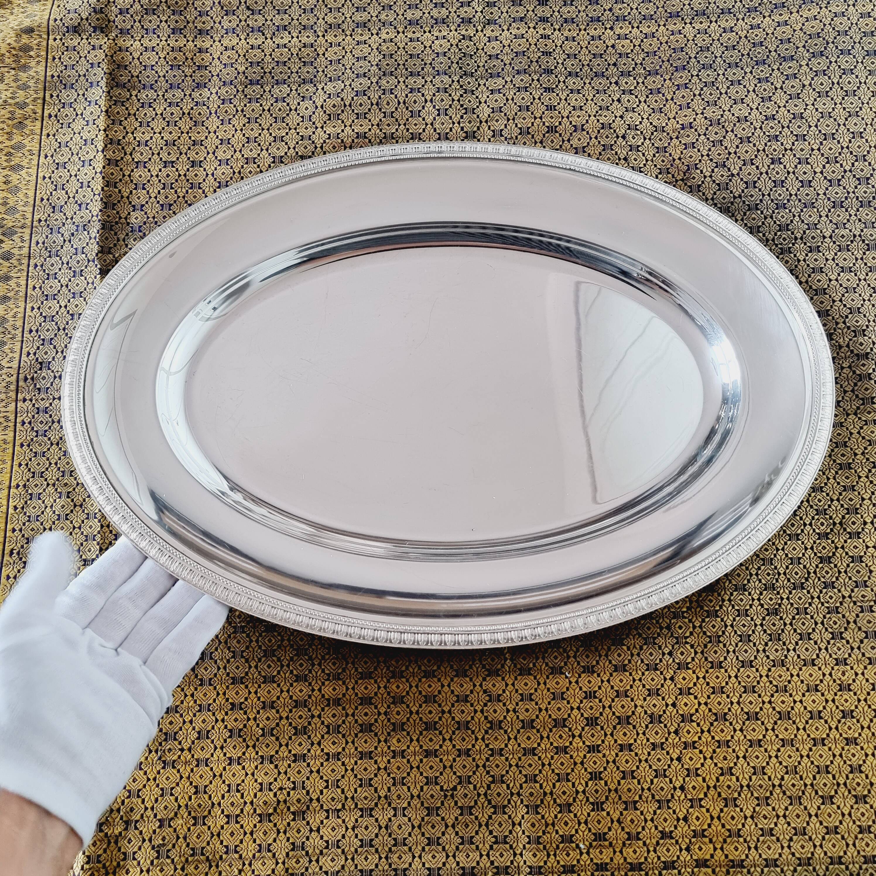 Oval silver metal tray Christofle Gallia Malmaison model