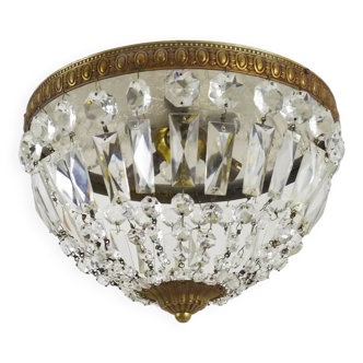 Old crown ceiling light with 3 lights, half basket with glass pendants. Louis XVI style. The 50's