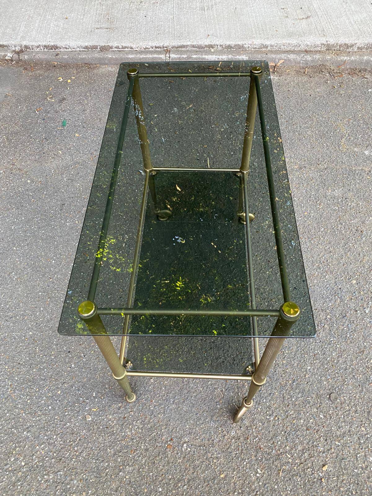Desserte art déco verre fumé et laiton doré 1950