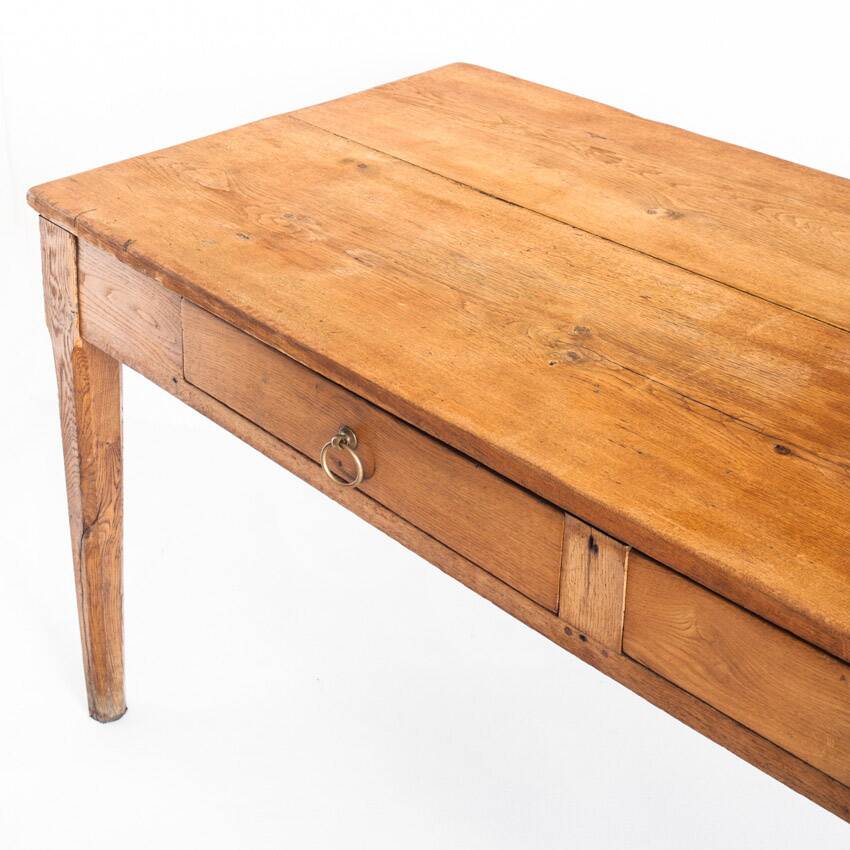 Farmhouse table with two large drawers. Oak wood. France, 1940s-50s