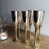 6 flûtes à champagne en laiton doré