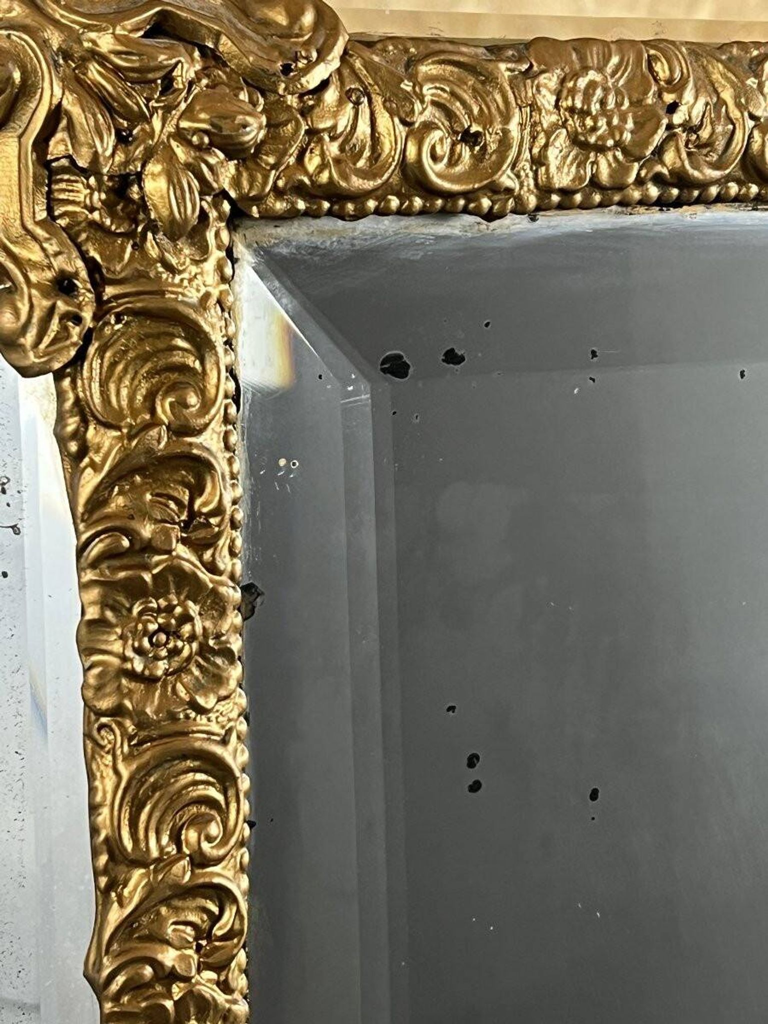 Large antique gilded metal mirror, 19th century