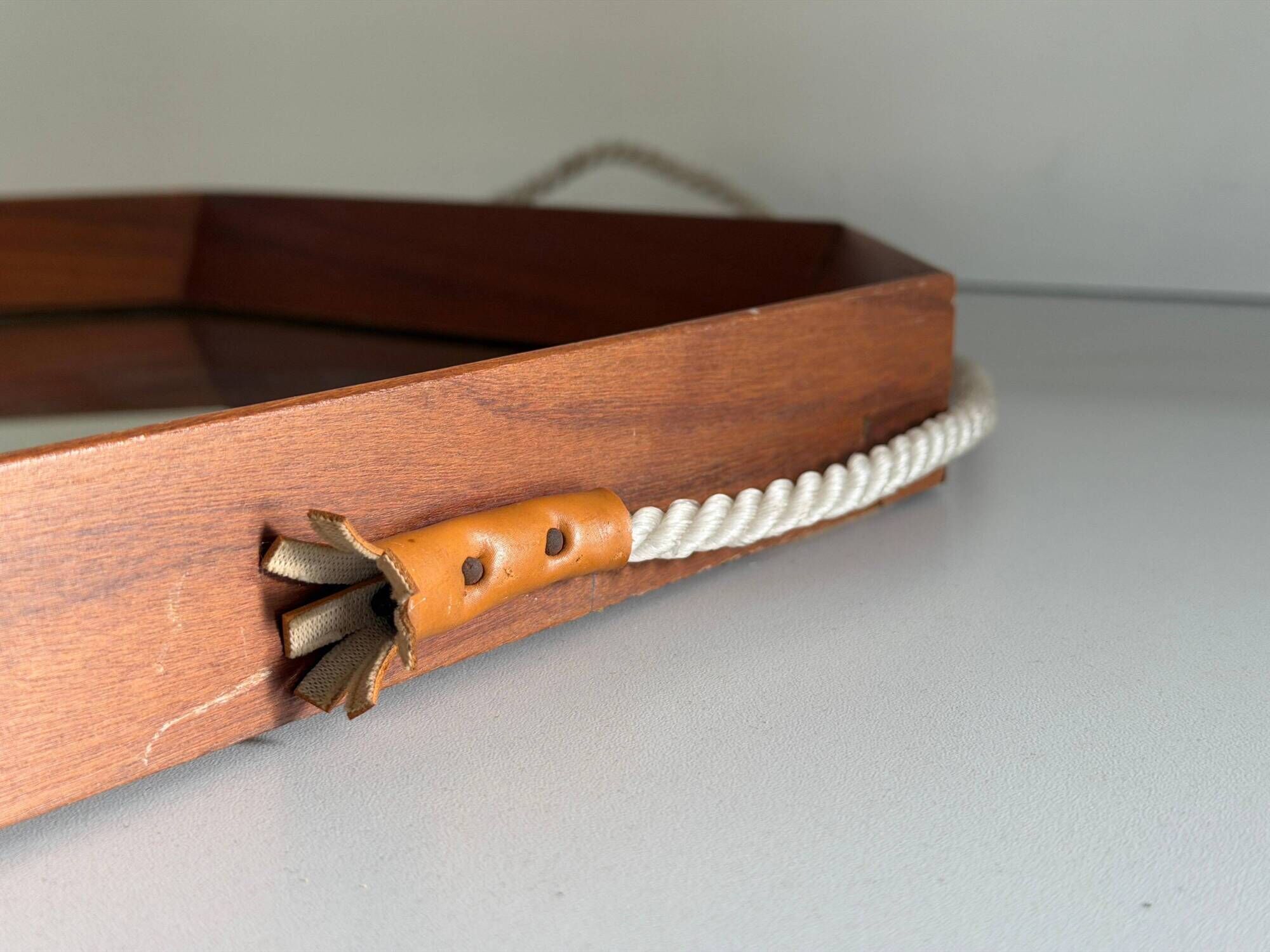 Mid-century rectangular wall mirror in teak, 1960, Italy