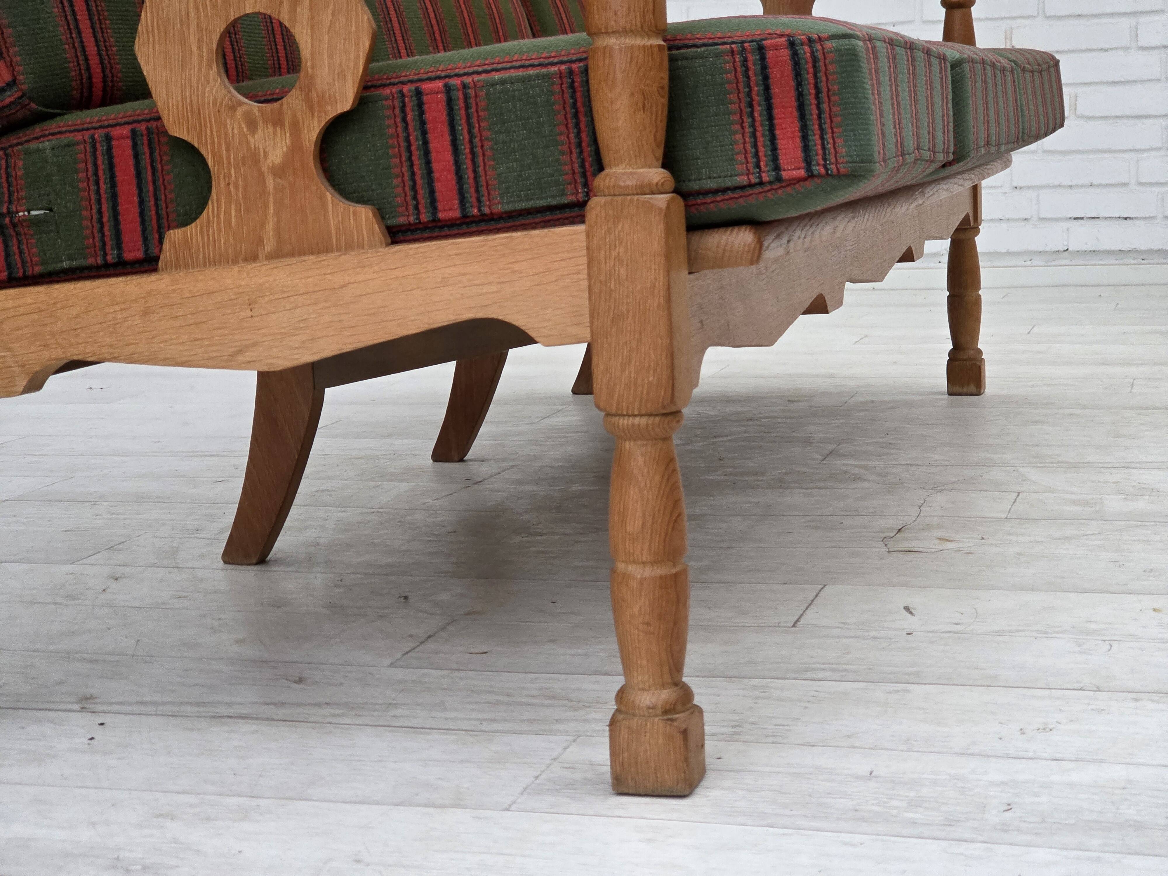 1970s, Danish 3-seater sofa, green furniture wool, oak wood.