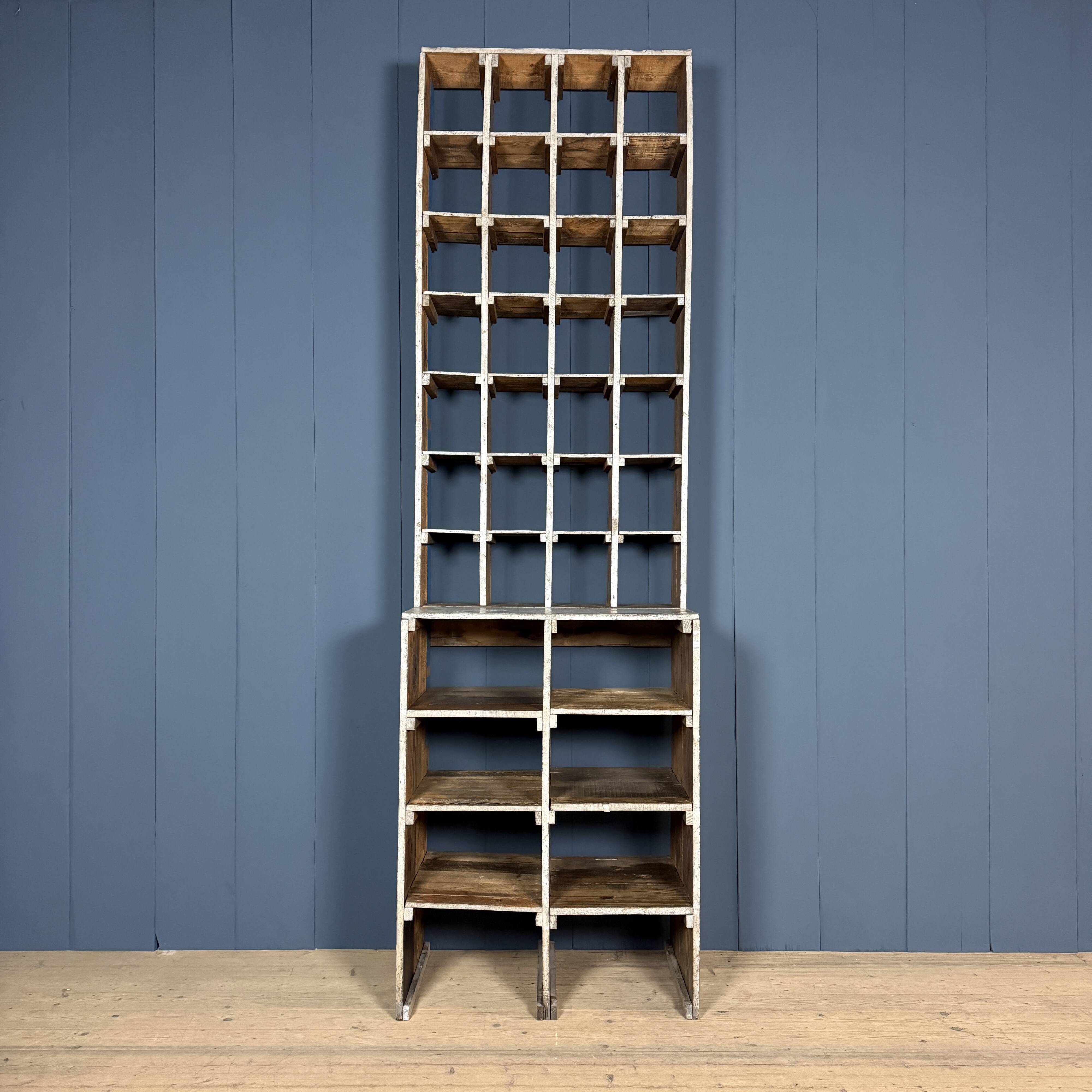 Large old industrial wooden workshop pigeonhole cabinet