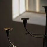 Brutalist Scandinavian candlestick in wrought iron and metal from the mid-20th century.