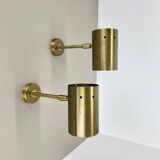 Set of two large minimalist Brass "tube" Wall Light Sconces, Italy 1970s