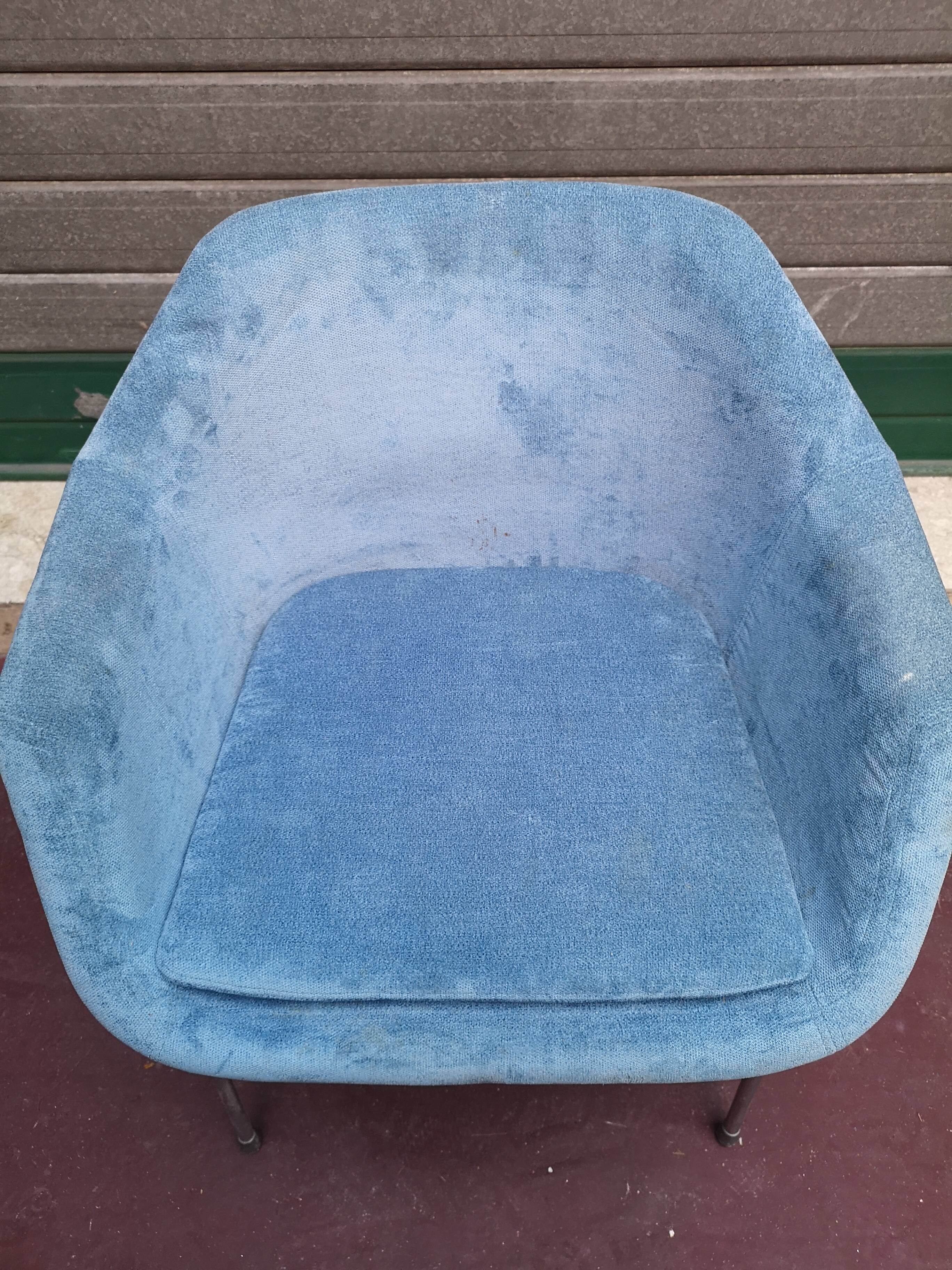 Pair of blue and chrome lounge armchairs design 1970