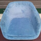 Paire fauteuils bleus et chromé lounge design 1970