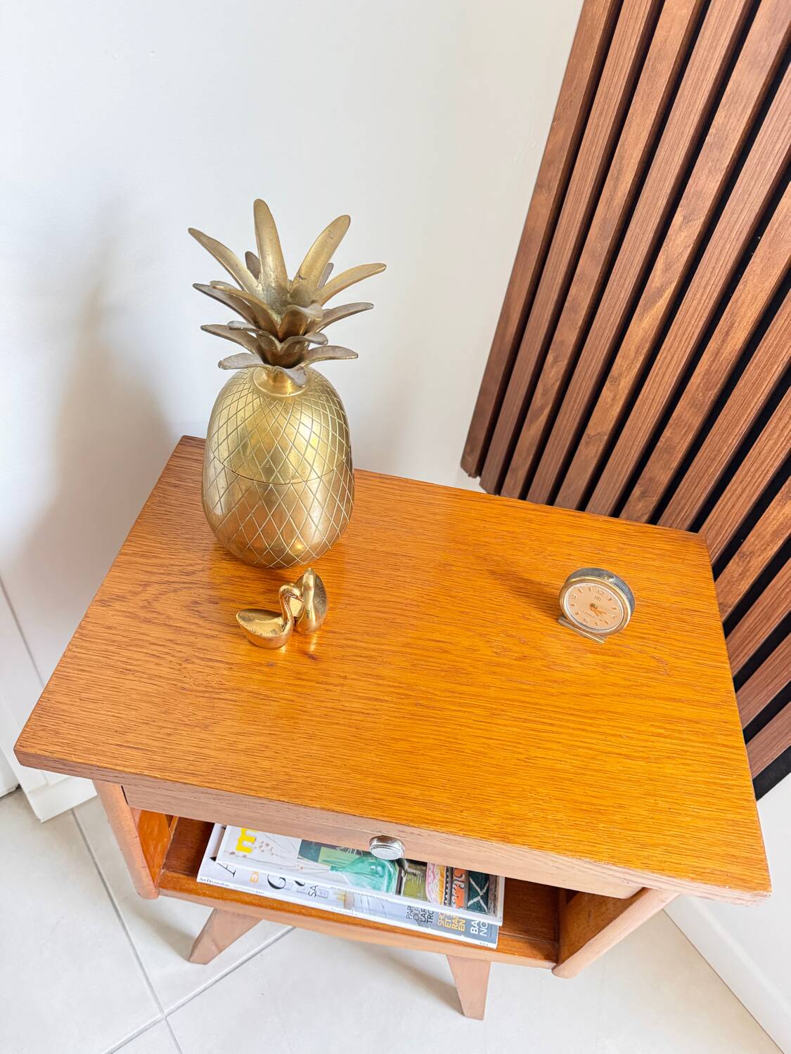 Vintage compass leg bedside table