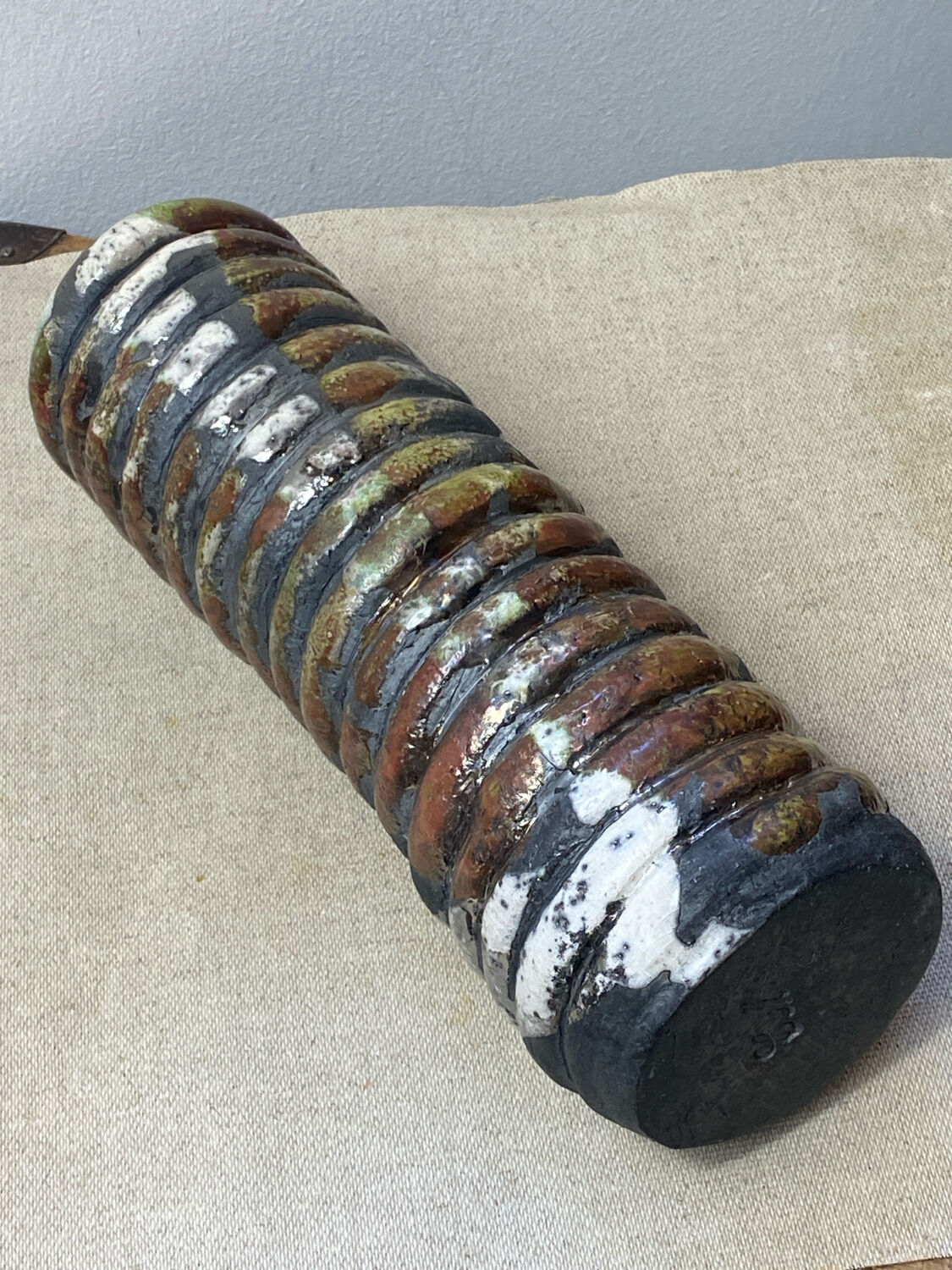 Raku ceramic tubular vase