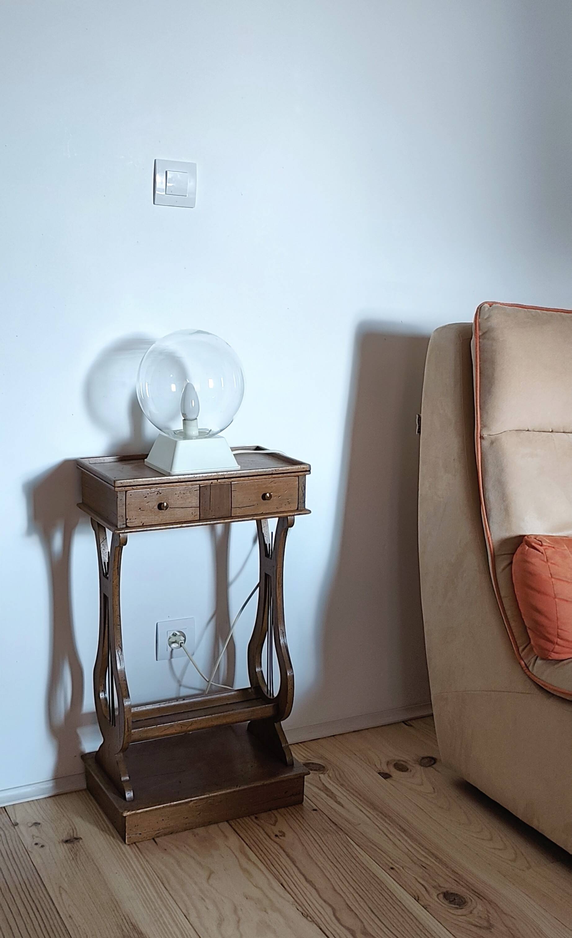 Lyre bedside table, cherry wood, 1960s.