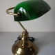 Notary desk lamp gooseneck brass lampshade opaline green white retro deco