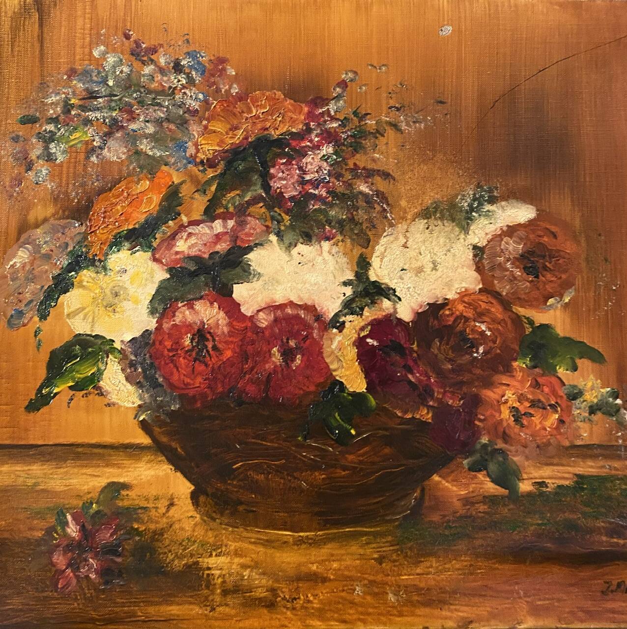 Still life with basket of wild flowers signed Mahler 20th century