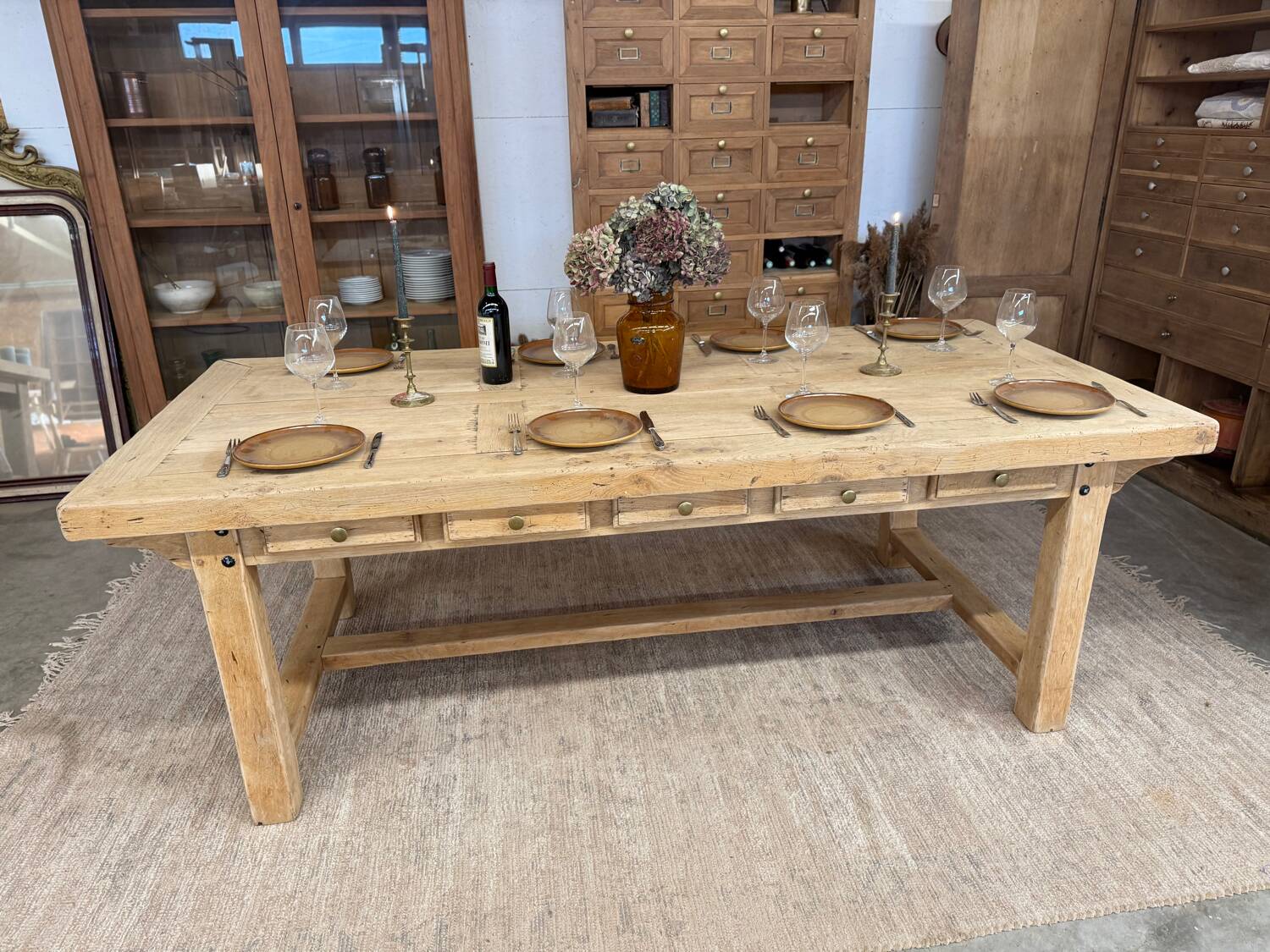 Large farmhouse table with 10 drawers