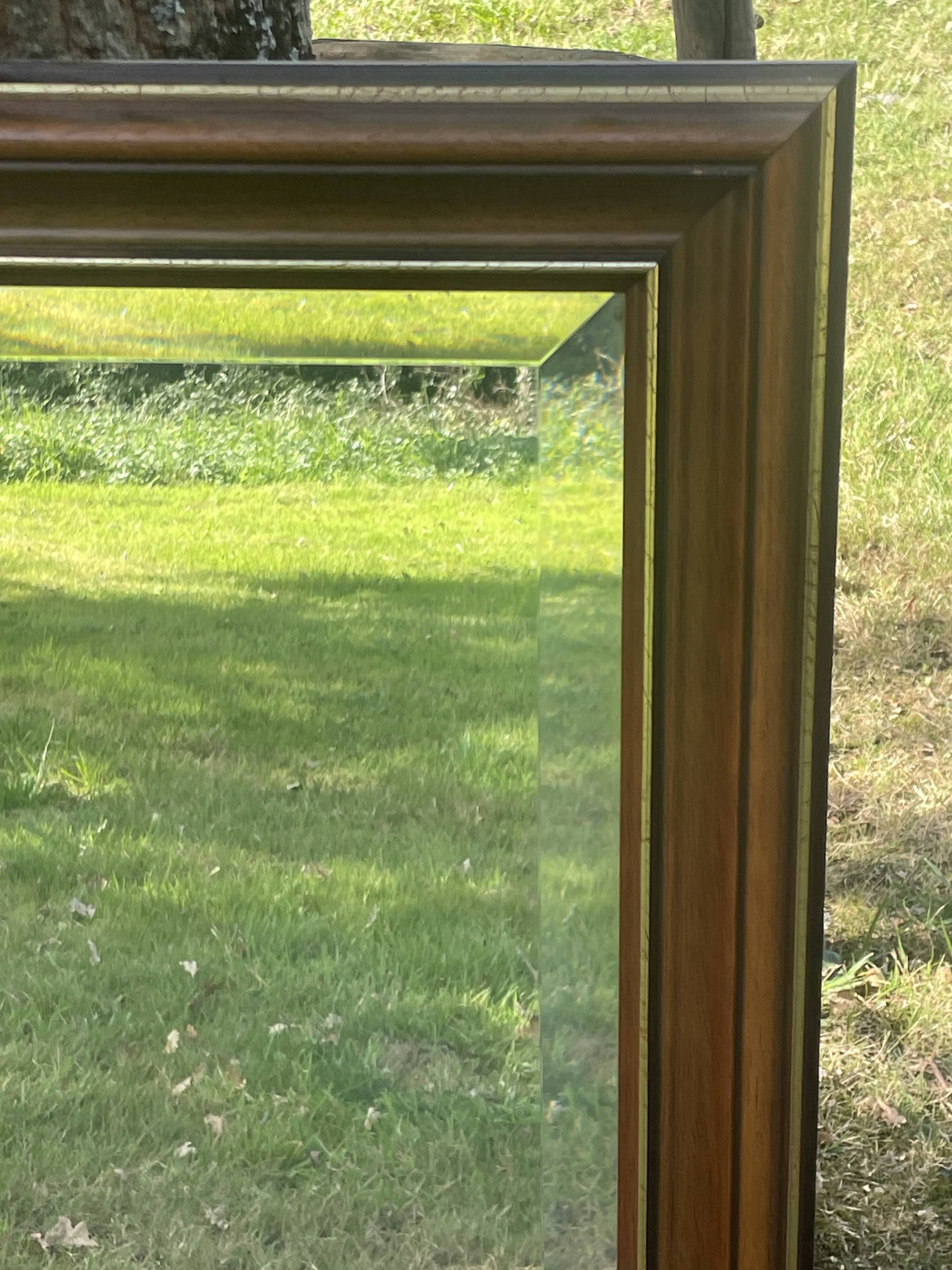 Large mirror with natural wood molding, gold fillet, beveled mirror, (La Gatvinière)