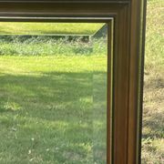 Large natural wood moulding mirror, gold fillet highlight, bevelled mirror, (La Gatvinière)