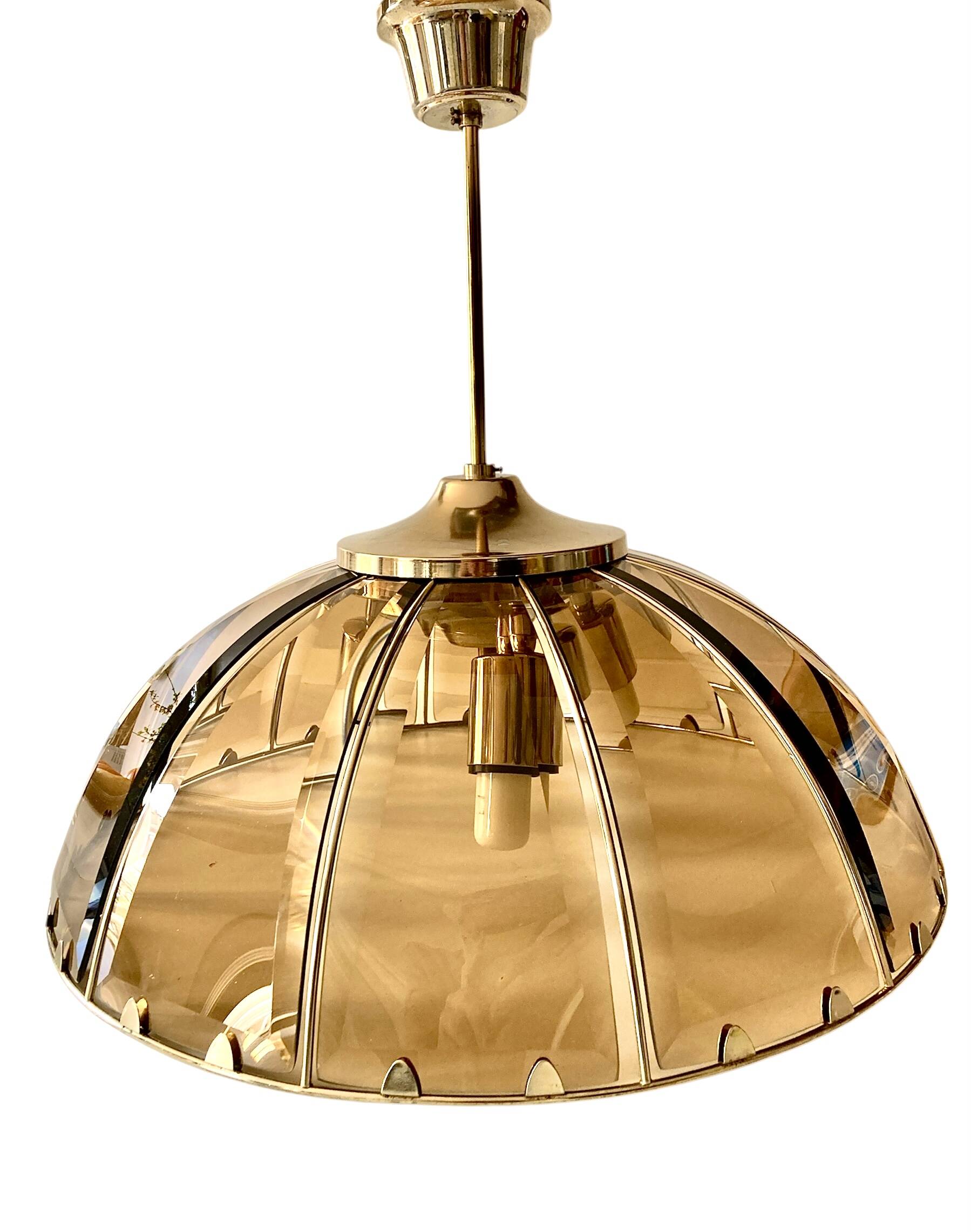 Vintage chandelier with glass dome and vintage gold metal