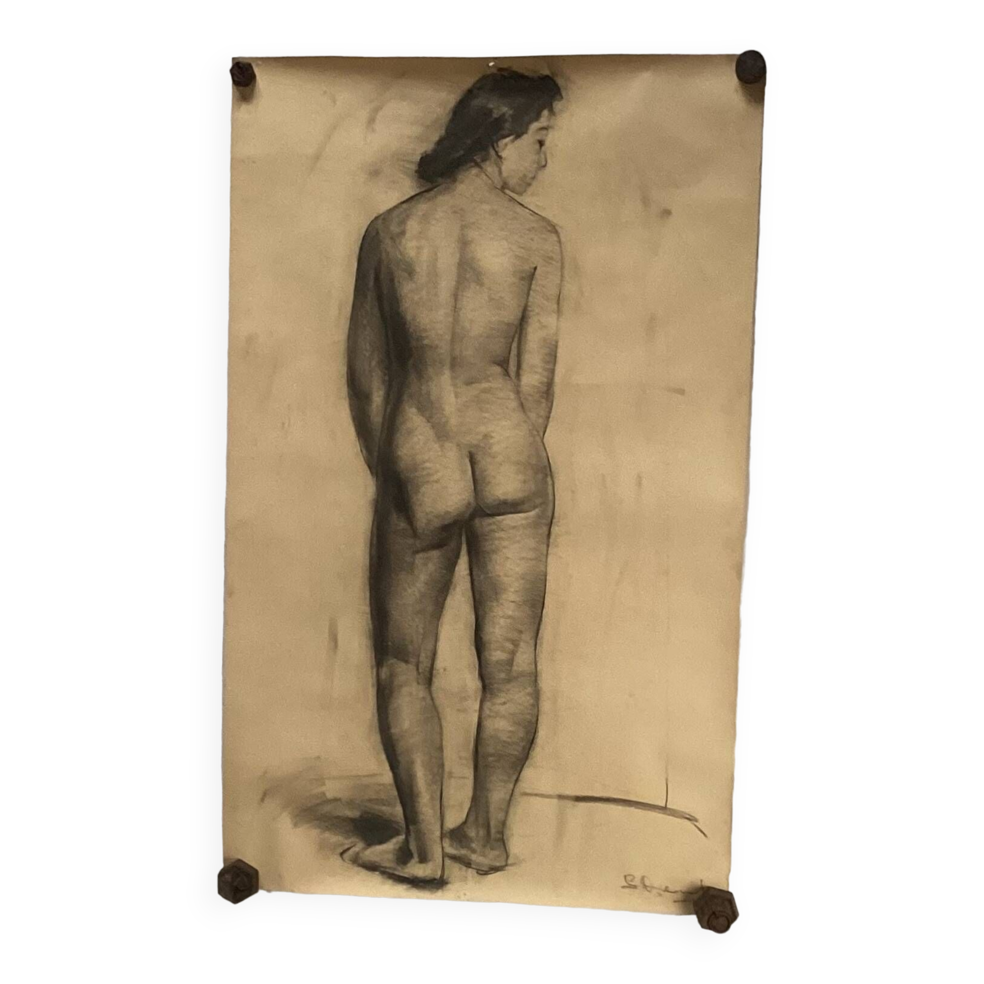 Grande dessin d’une femme « Nue « signée vers les années 1940 dimension : hauteur -120 cm- largeur -