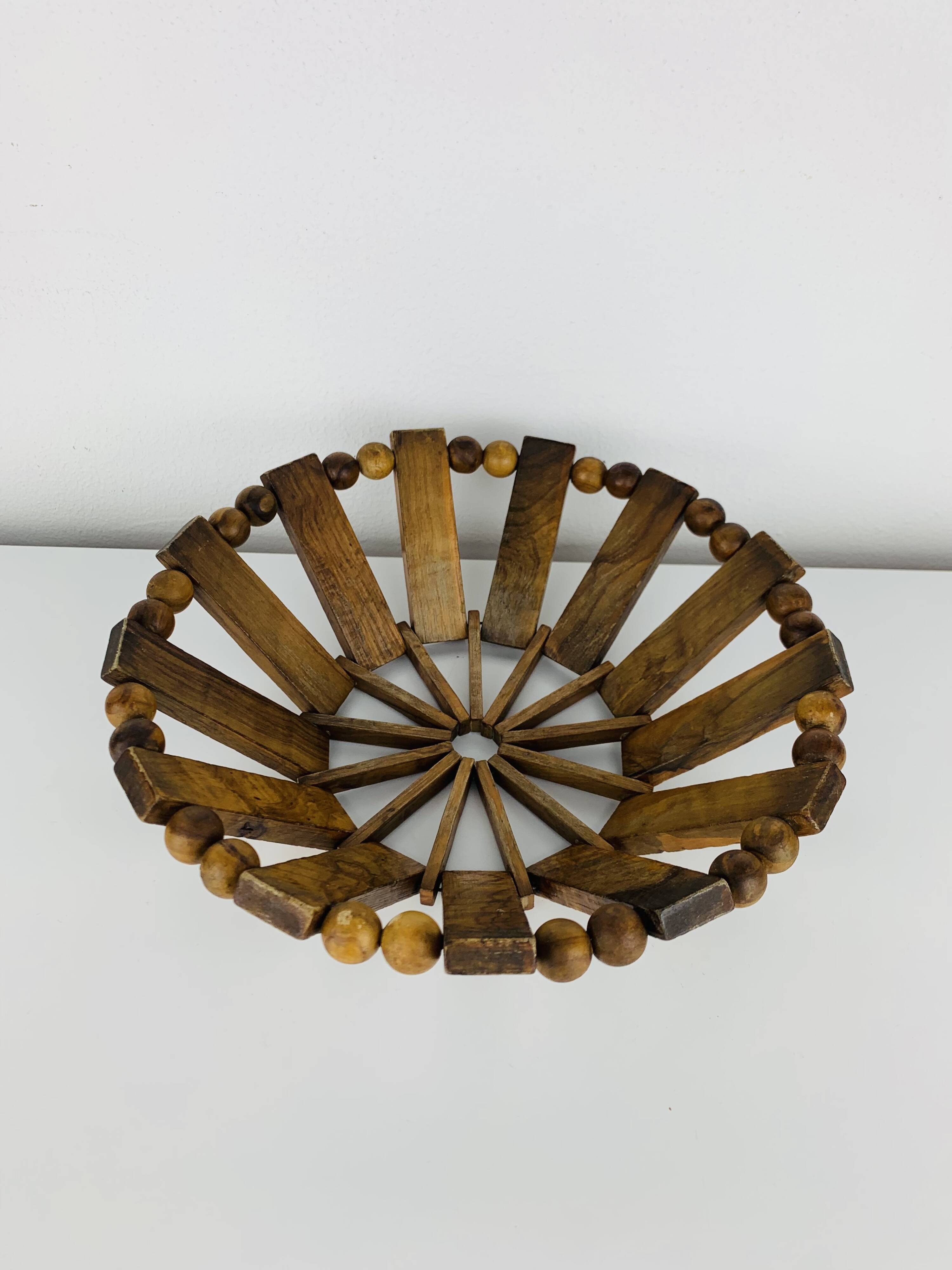 Vintage olive wood fruit bowl, 1960s