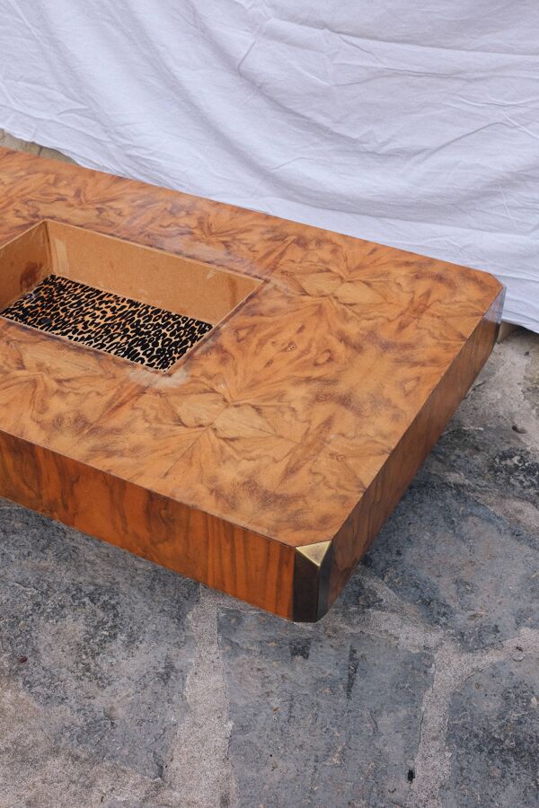 Table basse en loupe d'orme Alveo Willy Rizzo vintage