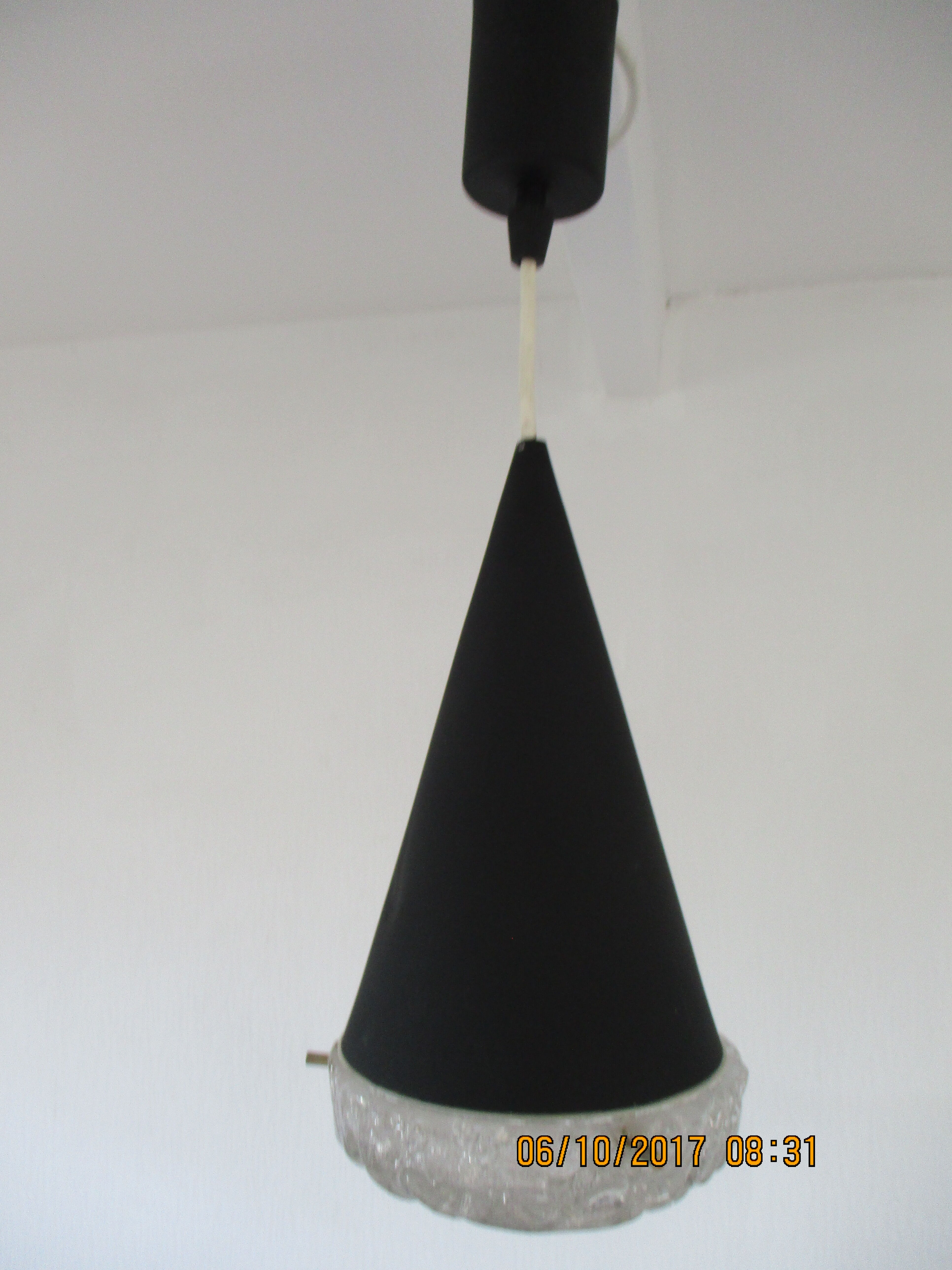 Conical suspension in metal and frosted glass design 60s - 70s
