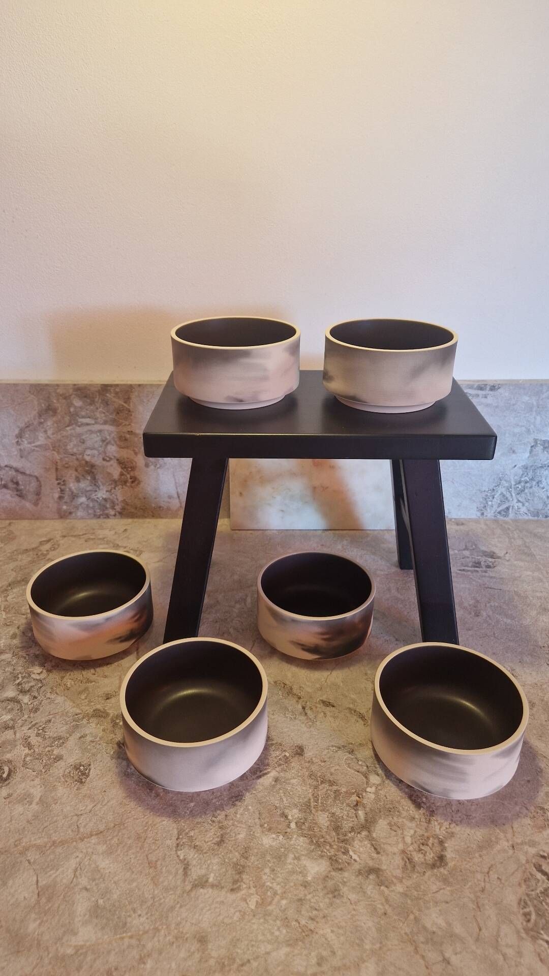 Set of 6 bowls or small salad bowls in stoneware by Molde, Portuguese ceramist.