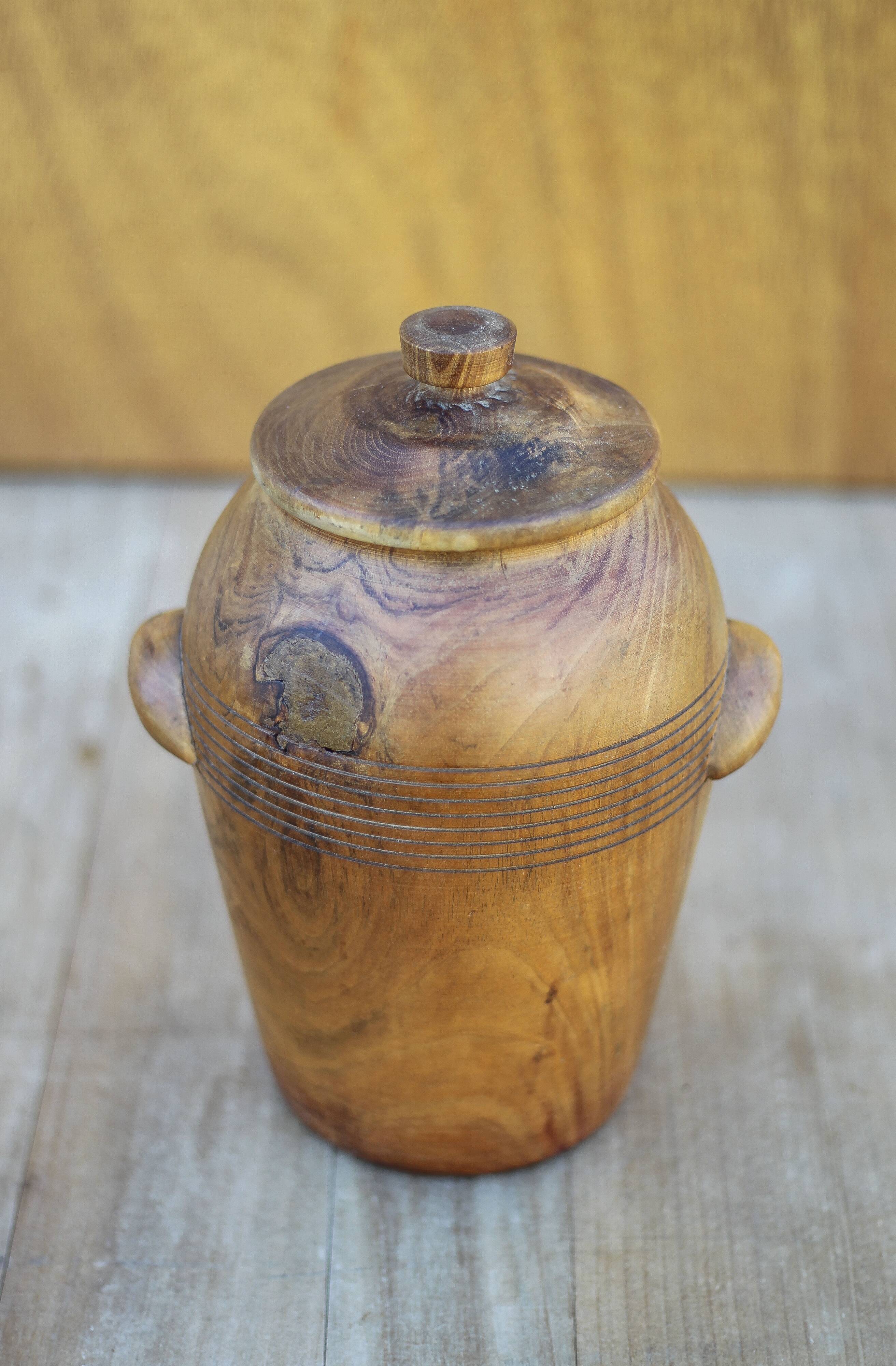 Olive wood lidded pot, storage pot, wooden pot, wooden box, storage pot, kitchen