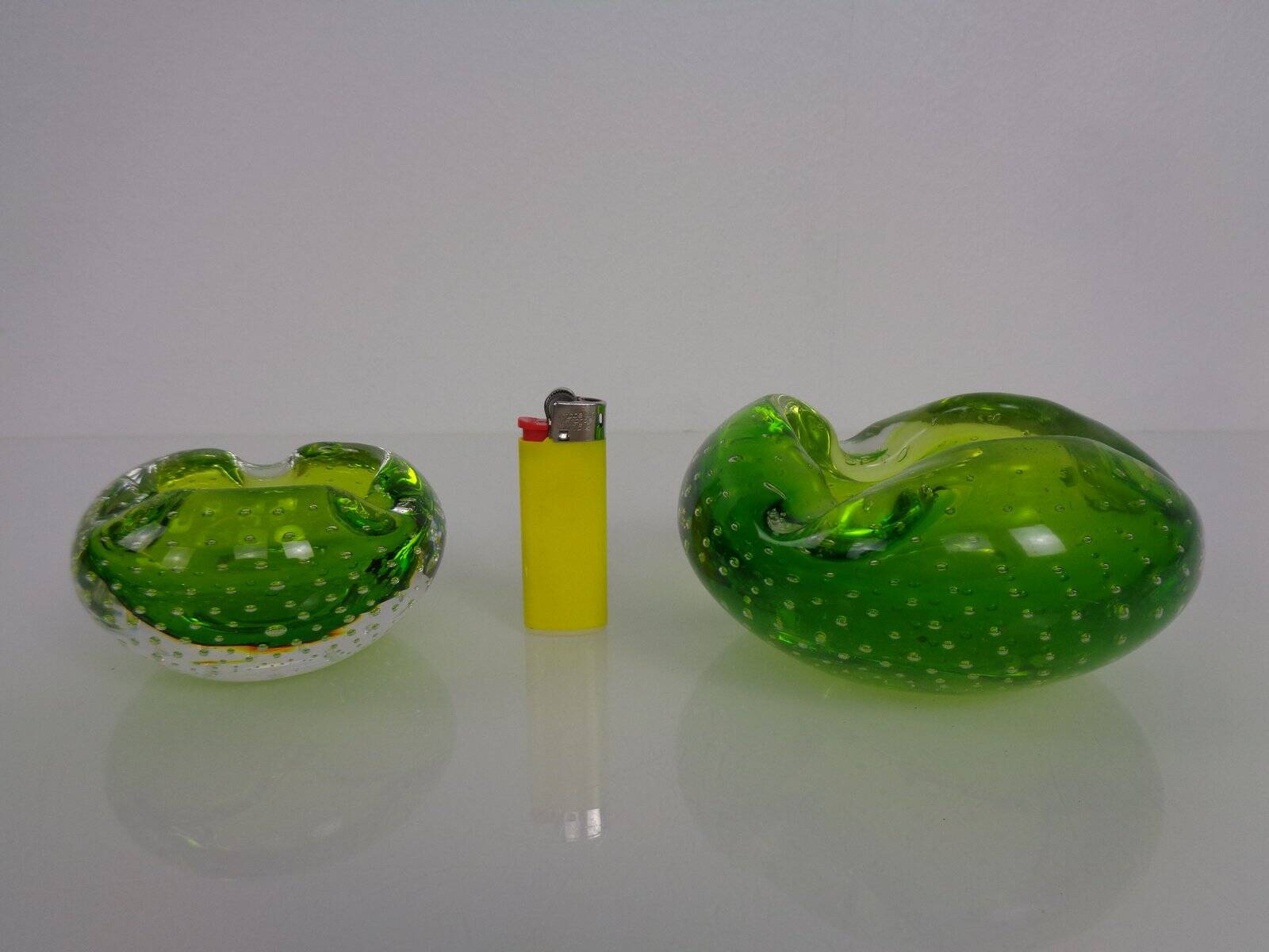 Green Sommerso Murano Glass Ashtrays, Italy, 1960s, Set of 2