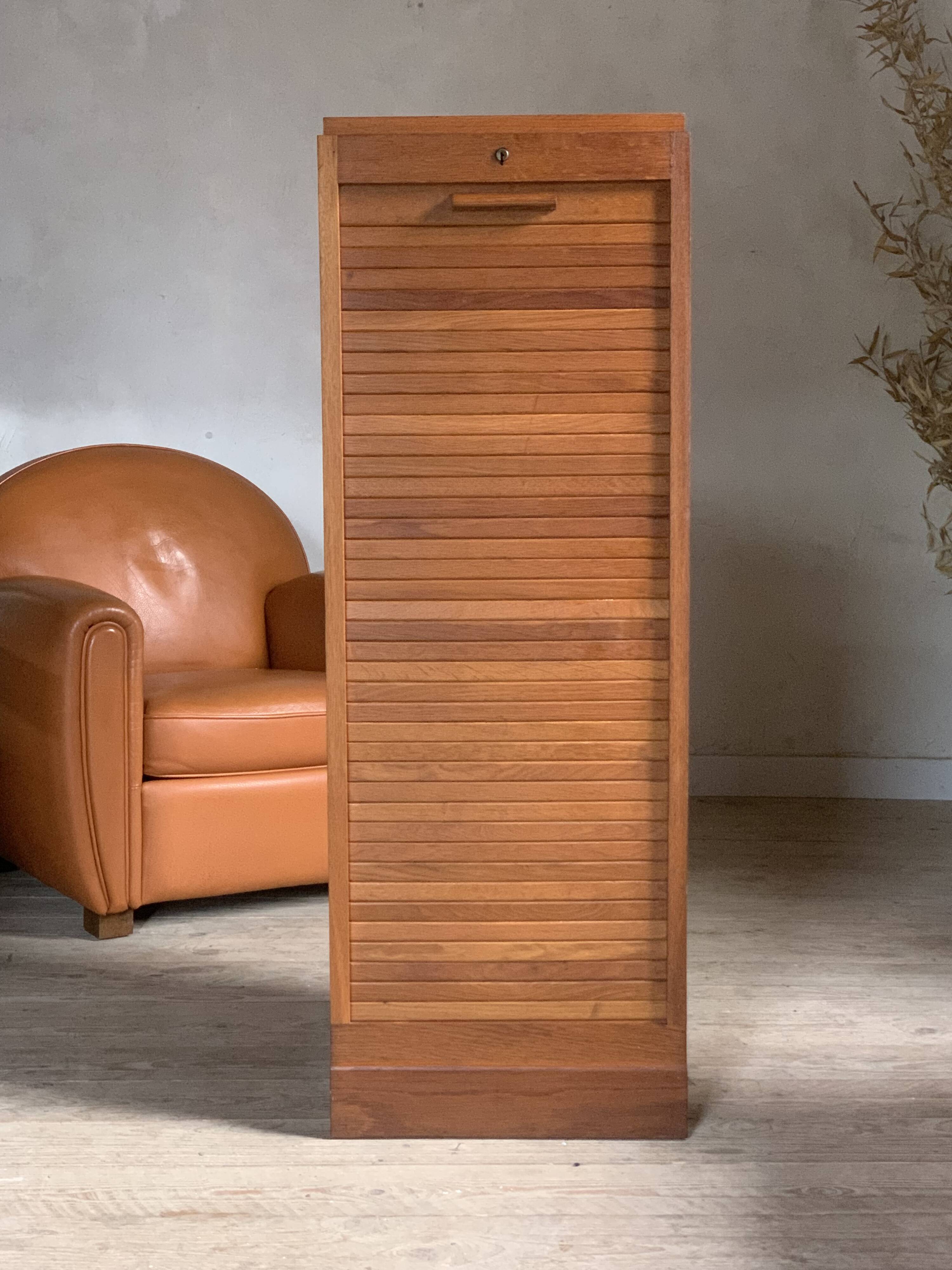 Vintage oak curtain filing cabinet