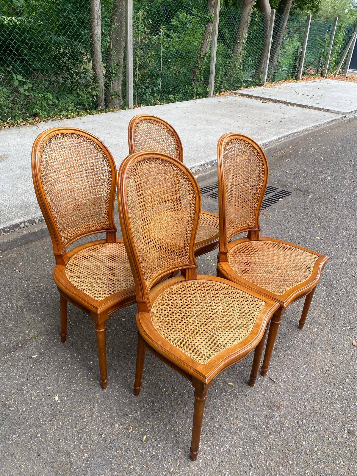 4 caned Louis XVI medallion dining chairs from the 1960s.