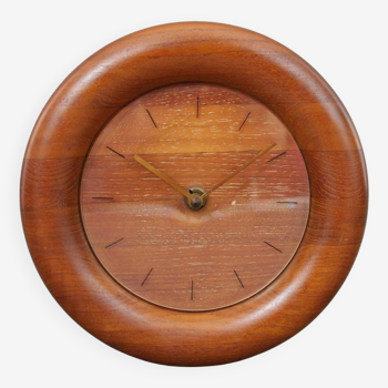 Danish vintage modernist teak clock from the 60s, Scandinavian minimalist decoration 1960