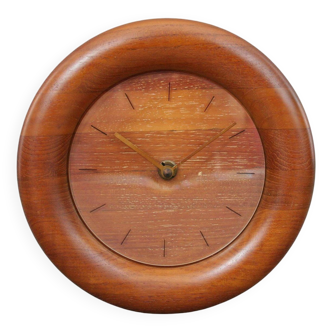 Danish vintage modernist teak clock from the 60s, Scandinavian minimalist decoration 1960