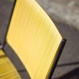 Scoubidou armchair, black metal armchair and yellow plastic wires, vintage chair
